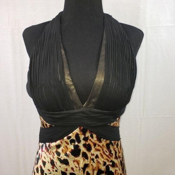 Bicici &‎ Coty Halter Gown Black Leopard Print Satin Pageant Prom Formal Size M - Picture 2 of 8